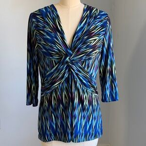 Rafaella Twist-Front Blue Patterned Women's Top SZL
